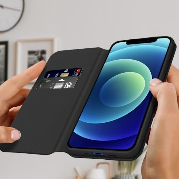 Housse Folio - AVIZAR - iPhone 12/12 Pro - Video Tuki - Musta - Kova Svart