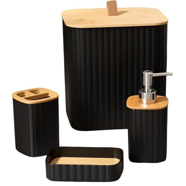Sæt af 6 dele badeværelsesaccessories, affaldsspand, sæbedispenser i sort
