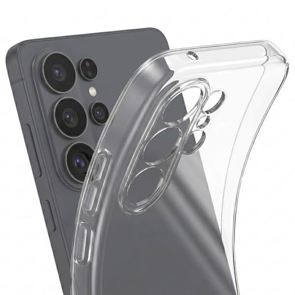 Siliconfodral för Galaxy S26 Ultra med upphöjd kameraskydd, transparent Vit