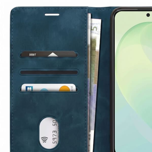Plånboksfodral för Galaxy S26 FE Mockaeffekt med Stöd Mörkblå Blå