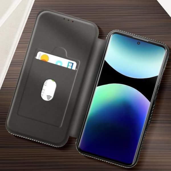 Carbon Etui - AVIZAR - Redmi Note 14 Pro/Pro Plus - Kunstlæder - Kortholder - Magnetlukning Svart