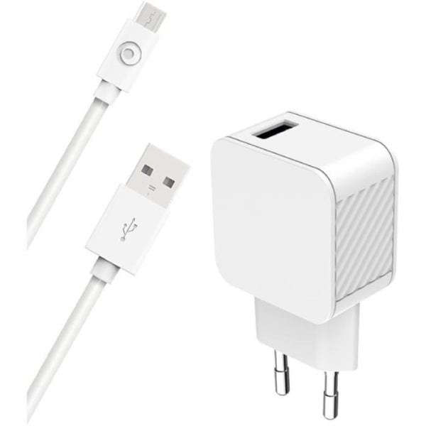 2,4A IC Smart Home Oplader + USB A/micro USB-kabel Hvid - 100 % genanvendt plastik Bigben