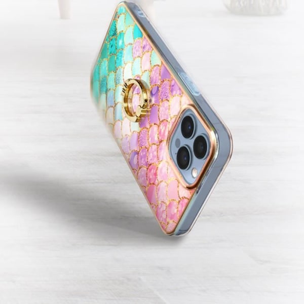 Beskyttelseshylster - AVIZAR - iPhone 13 Pro - Bi-materiel - Skalmønster - Stenring Rosa och blå svart
