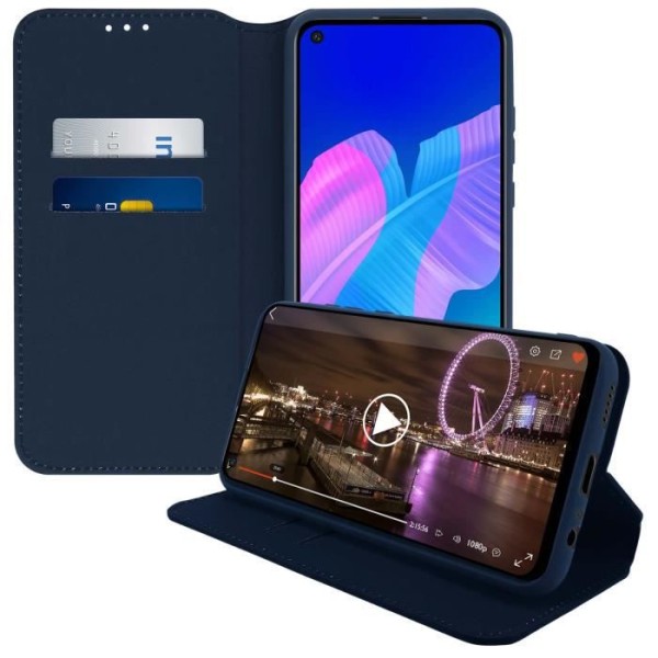 Huawei P40 Lite E Etui Folio Pungholder Funktion Blå