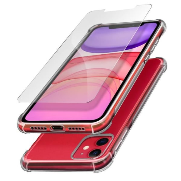 Beskyttelsespakke - AVIZAR - iPhone 11 - Blød Cover - 9H Hærdet Glas Film - 360° Beskyttelse Gennemsigtig hvid