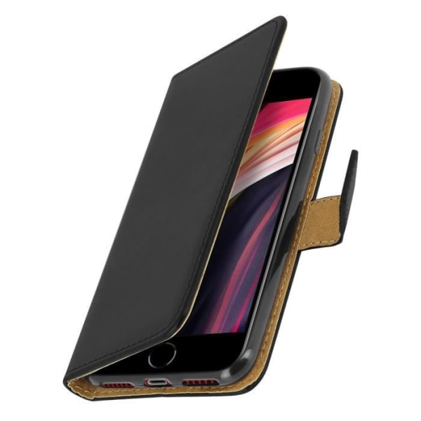 Hülle iPhone SE 2020 / 8 / 7 - Echtes Leder - Schwarz - Kartenfach - Video Ständer - Magnetisch Svart