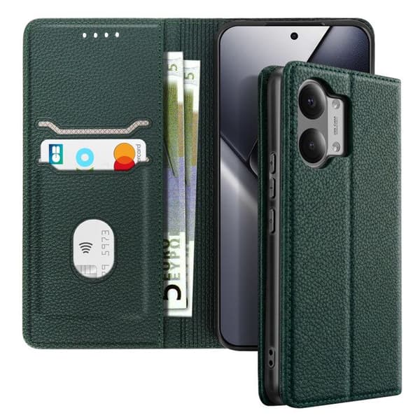 Plånboksfodral för Poco X8 Pro Max Litchi-textur med RFID-blockering Mörkgrön Grön