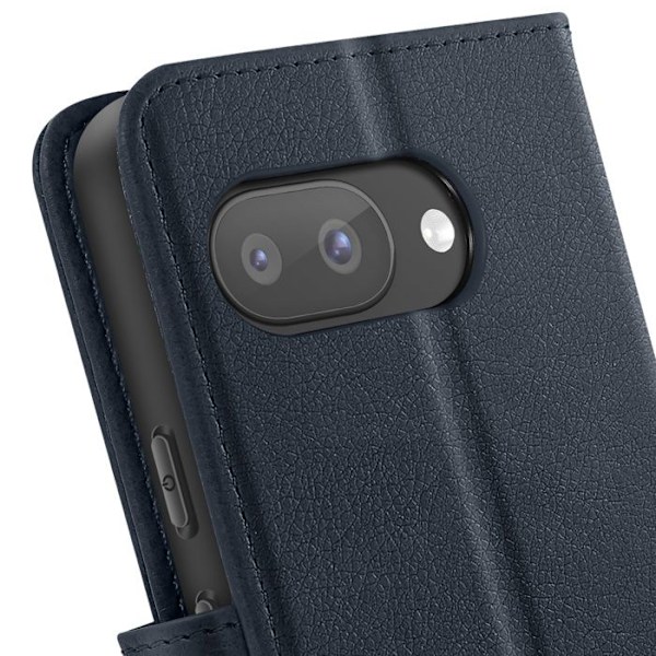 Fodral för Google Pixel 9a Klädd Plånbok och Videoställ Blå Natt Blå