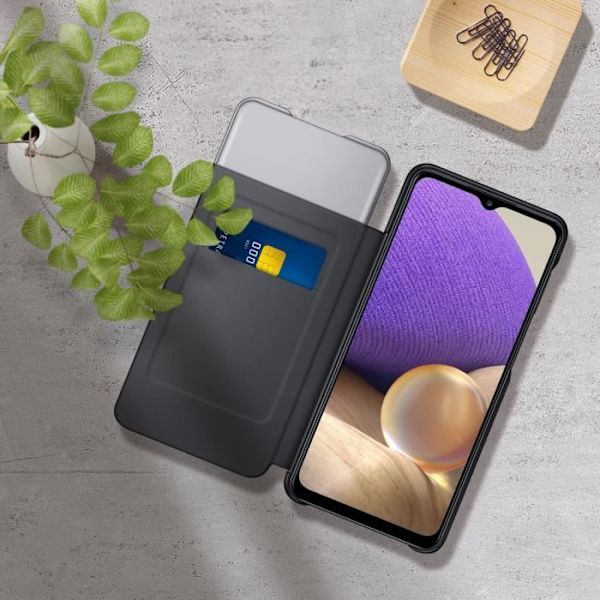 Samsung Galaxy A32 5G Etui - Original - S View Wallet Cover - Sort - Fuld beskyttelse - Taktile Svart