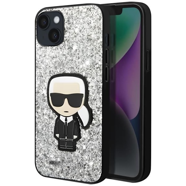 Cover til iPhone 14 Plus Sparkling Glitter Design Hævede kanter Karl Lagerfeld Sølv Grå