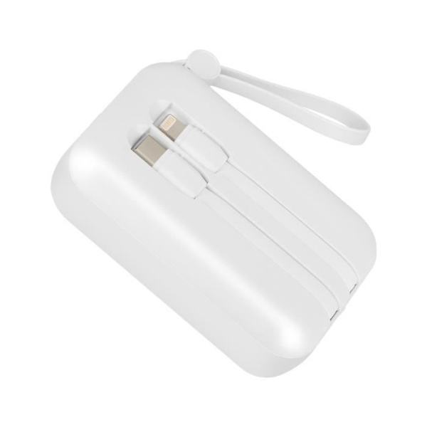 Externt batteri 10000mAh + Lightning och USB C-kablar Kompakt LinQ Vit