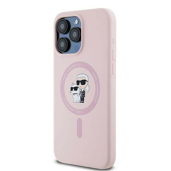 Etui til iPhone 15 Pro - Karl Lagerfeld Silikone MagSafe (KLHMP15LSCMKKCRHP) - Pink Karl&Choupette