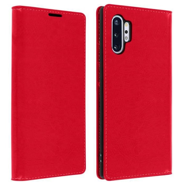 Étui Folio - Samsung - Galaxy Note 10 Plus - Ægte Læder - Rød - Video Støtte Röd