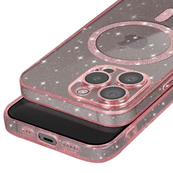 MagSafe Cover - AVIZAR - iPhone 15 Pro Max - Glitrende Silikone - Stødabsorberende - Tynd Profil Rosa
