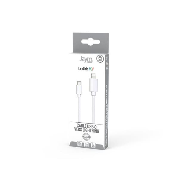 Lader- og synkroniseringskabel - JAYM - Lightning til USB-C - 27W Power Delivery - 1,5m - Hvid Vit