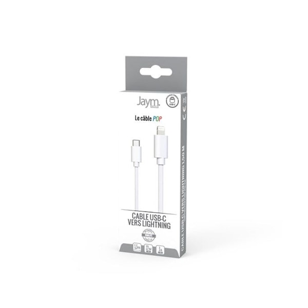 Lightning-kabel till USB-C PD 27W Laddning och Synkronisering Collection POP 1,5m Jaym Vit Vit