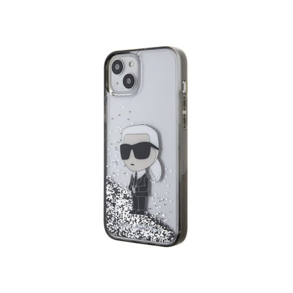 Mjukt fodral till Apple iPhone 15 Plus Karl Lagerfeld - Silver Flytande Glitter Grå