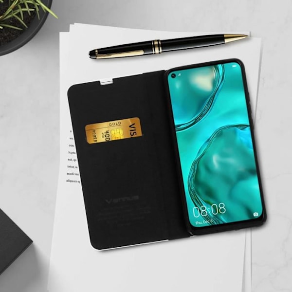 Housse - AVIZAR - Huawei P40 Lite - Ekoskinn - Videoställ - Magnetisk stängning Svart