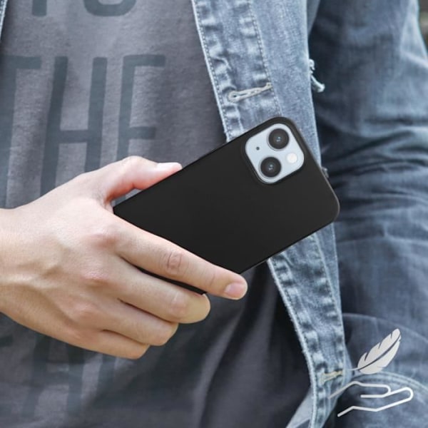 iPhone 14 cover, sort blød gel silikone og 9H hærdet glas, sort kontur Svart