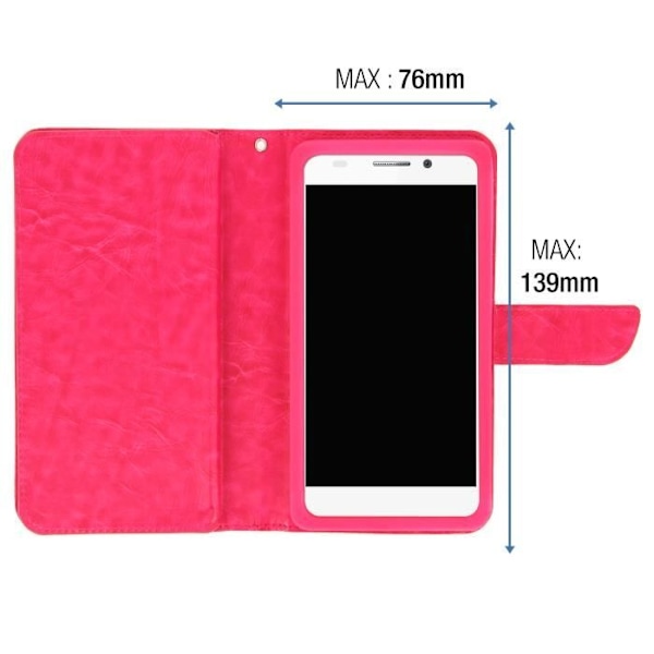 Smartphone Plånboksfodral - AVIZAR - Universell - Ekoskinn - 6 Kortfickor - Fuschia fuchsia