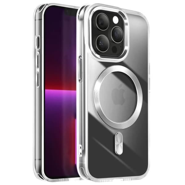 Coque MagSafe för iPhone 13 Pro Bakglass Färg Silver Grå