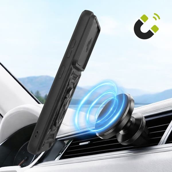 Cover til Galaxy S20 FE med glidende objektivdæksel og magnetisk ring Mayaxess Sort Svart
