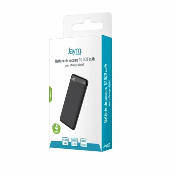 Varavirtalähde 10 000 mAh 2 USB-A / 1 USB-C digitaalinäytöllä Jaym Musta Svart