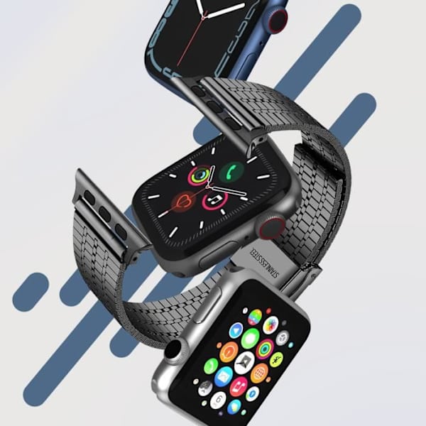 Armband för Apple Watch 41mm / 40mm / 38 mm Links Square Steel Svart