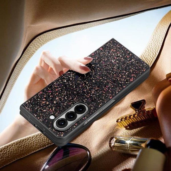 AVIZAR suojakotelo Samsung Galaxy Z Fold 6 -puhelimelle - Musta kaksimateriaalista kimalteleva muotoilu - Korotetut reunat Svart