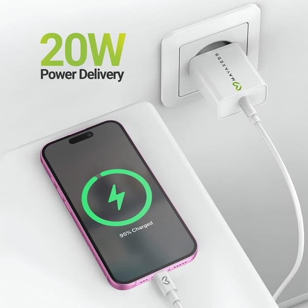 Lader til iPhone 16 20W + USB-C kabel 1m Mayaxess Hvid Vit