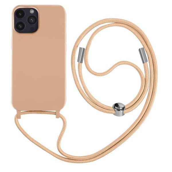 Coque iPhone 14 Pro - Semihård - Justerbart snor 80 cm - Rosa - Praktisk beskyttelse Rosa