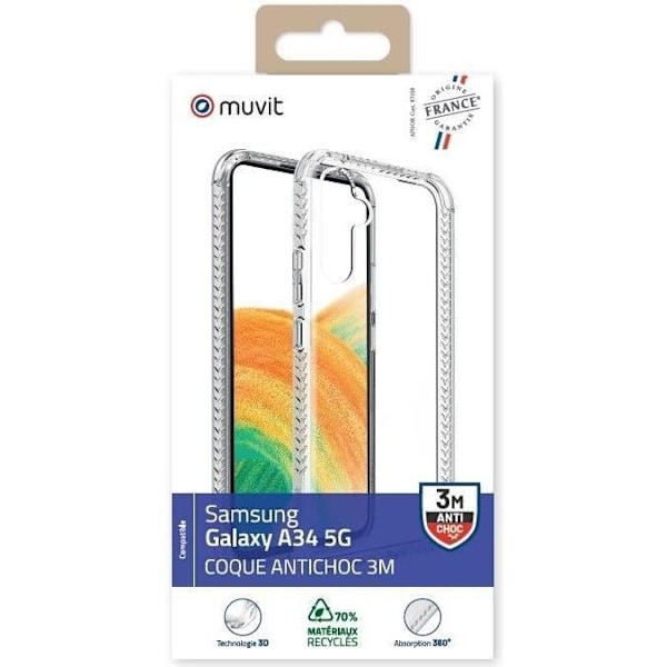 MUVIT FÖR FRANKRIKE TRANSPARENT FODRAL FÖRSTÄRKAT 3M SAMSUNG GALAXY A34 5G