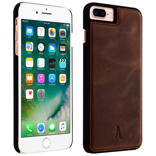 Coque iPhone 8+, 7+, 6+, 6S+ Hårdt Beskyttelse Ægte Læder Akashi Brun kastanj