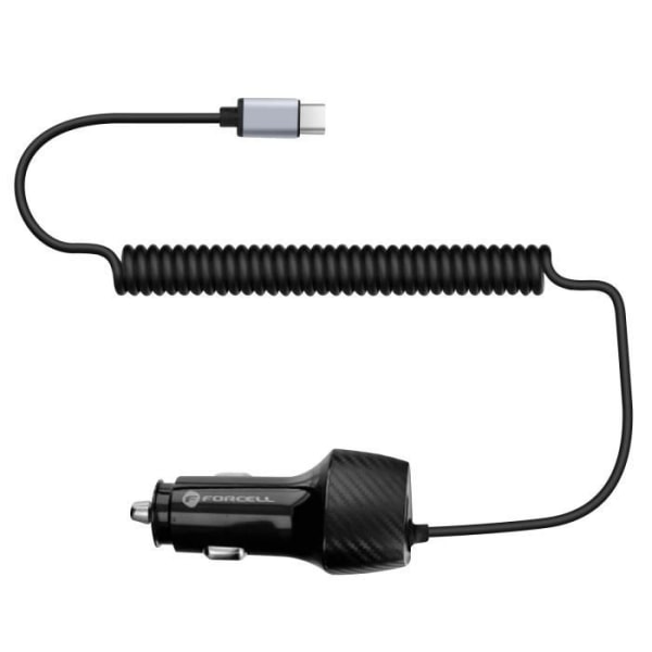 Laddare Bil - Forcell - 38W - QC 3.0 - Integrerad USB-C-kabel - Kolfiber svart Kolsvart