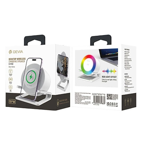 Bluetooth-högtalare 5.2 med Nattljus och Induktionsladdare 15W Devia Vit Vit