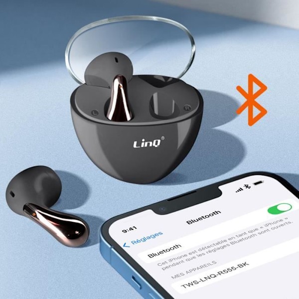 Bluetooth-kuulokkeet - LINQ - Water Drop Design - In-ear - 5H Akunkesto - Musta Svart