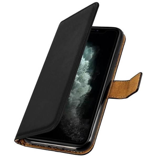 iPhone 11 Pro-fodral - AVIZAR - äkta läder - stötavlastande - videostöd - 2 kortfickor Svart