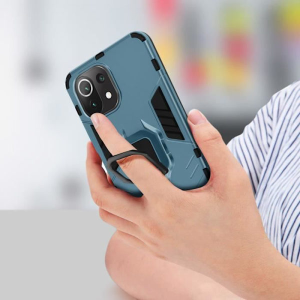 Coque - ILMOITUS - Xiaomi Mi 11 Lite - Iskunkestävä - Metallinen Sormus - Vaakatuen Blå