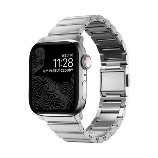 Acer-rem för Apple Watch 6-9 och SE 38-40-41mm Nomad Silver - Rostfritt stål och diamantliknande kol Grå