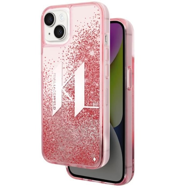 Cover til iPhone 14 - KARL LAGERFELD - Flydende glittermønstre - Hævede kanter - Pink Rosa