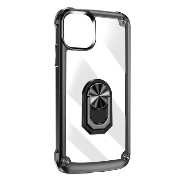 Telefonskal - AVIZAR - iPhone 15 Plus - Sort og Transparent - Stødabsorberende - Støtte Ring Svart