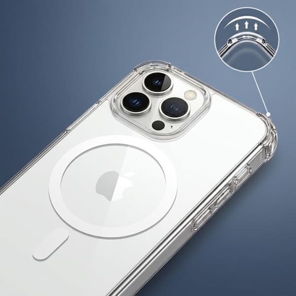 MagSafe-cover til iPhone 16 Pro Max Stødabsorberende Bumper med Forstærkede Hjørner Gennemsigtig Vit