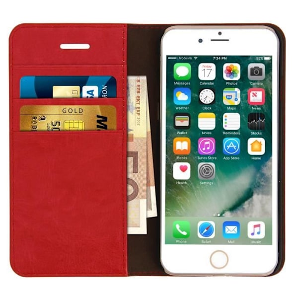Etui Plånbok Läder Röd - AVIZAR - iPhone 7 och 8 - Stöd Funktion - Halvstyv Skal - Flip Röd