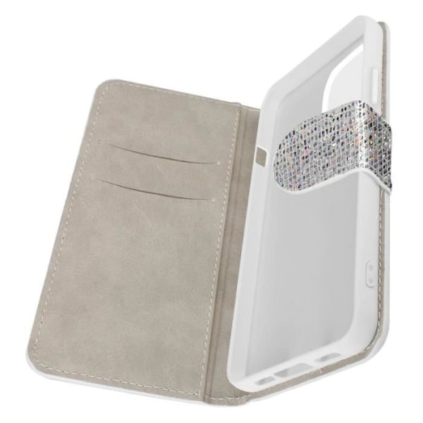 iPhone 14 Fodral Glitter Disco Wallet Video Stand Silver