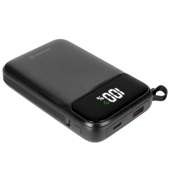 Powerbank - SWISSTEN - 10000mAh - MagSafe - Integrerade USB-C- och iPhone-kablar - LCD-skärm Svart