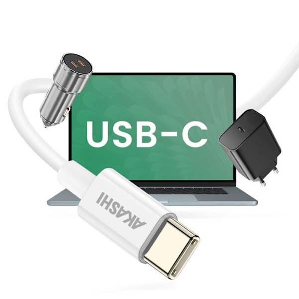 USB-C 3-i-1 til USB-C Micro-USB Lightning Økologisk 1m Akashi Hvid Vit
