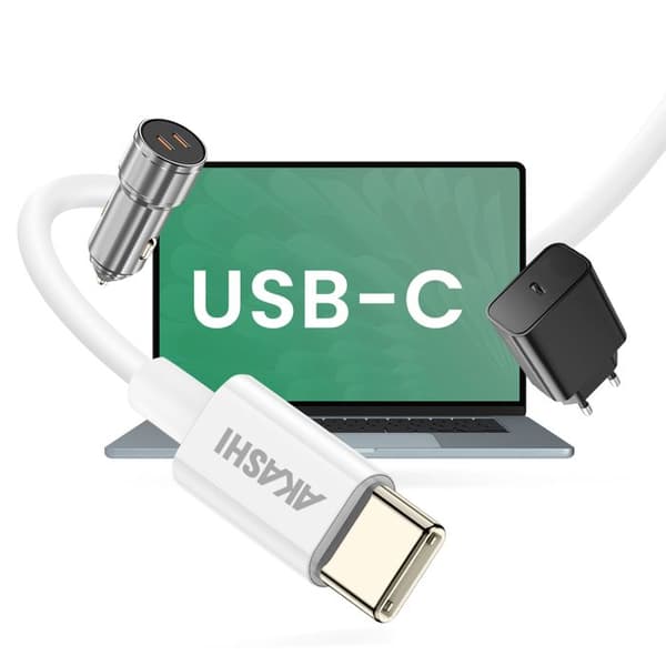 USB-C 3-in-1 kaapeli USB-C Micro-USB Lightning Ekologinen 1m Akashi Valkoinen Vit