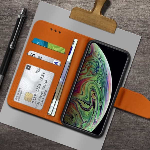 Hus Apple iPhone XS Max Läder Med Kortficka Premium Ställfunktion Brun