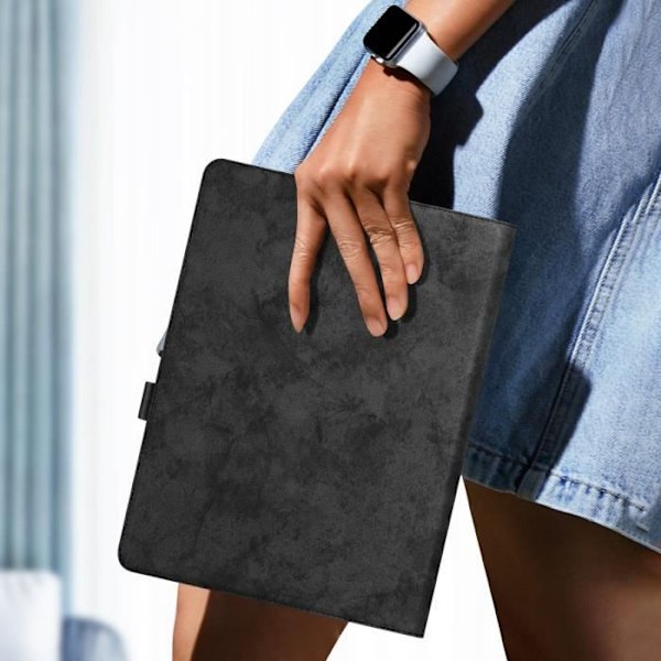 Universal 10-tums tabletfodral läderimitation Marmor Design Svart videostöd Svart
