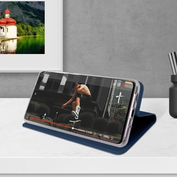 Etui för Samsung S20 FE - Dux Ducis - Satin-effekt - Mörkblå - Videostativ - Kortfack Nattblått